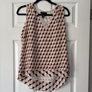 WHBM Geometric Patterned Sleeveless Silk Blouse